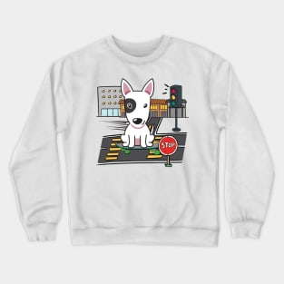 Funny bull terrier is on a skateboard Crewneck Sweatshirt